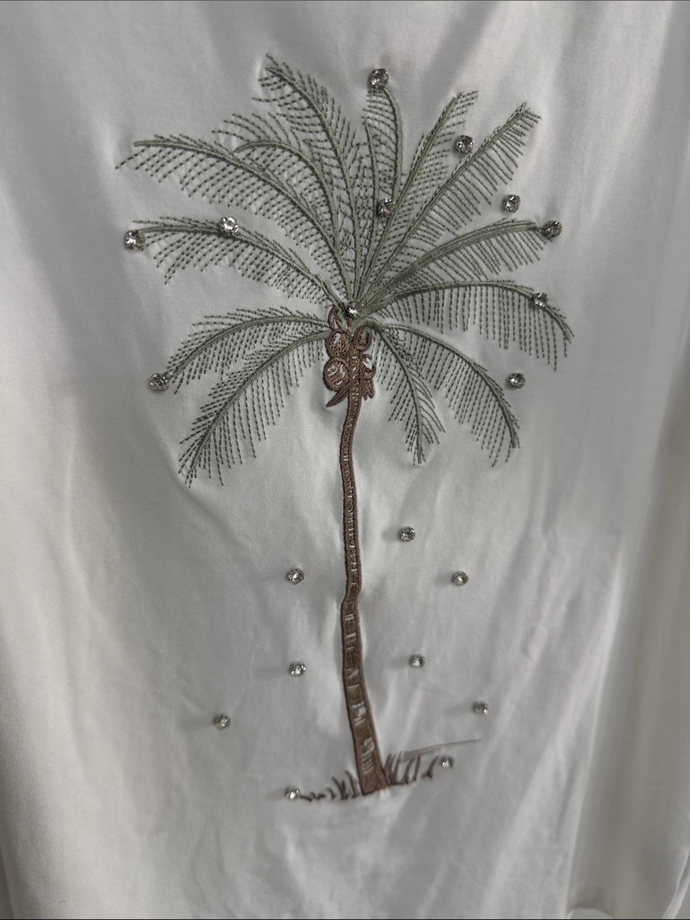 Men's White Short Sleeve Shirt with Embroidered Palm Tree